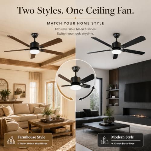 52 inch Ceiling Fans with Lights and Remote Control, Black view 2