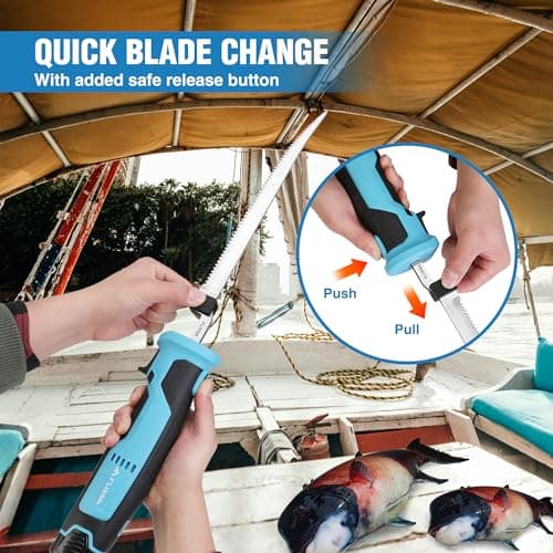 FLISSA 12V Cordless Electric Fillet Knife for Fish, 8" & 10" Sharp Blades | Stainless Steel, Rechargeable Electric Knife with Non-Slip Handle, 2 PK Long Lasting Lithium-ion Battery, Portable Carry Case view 5