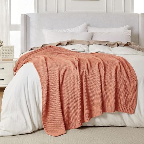 Joydeco Chunky Cable Knit Throw Blanket, Lightweight 100% Cotton Soft Cozy Throw Twin Blanket for Couch Bed and Sofa, Rustic Breathable Farmhouse Blanket Gift for Women Men(Burnt Orange, 60"x80") view 4