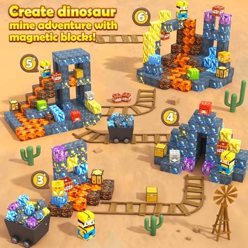 100PCS Magnetic Blocks-Build Mine Magnet World Jurassic Sword Dinosaur Toys Building Blocks for Boys Girls Ages 3-5 5-7, Classroom Must Haves Stem Education Sensory Kids Toys Christmas Birthday Gifts view 6