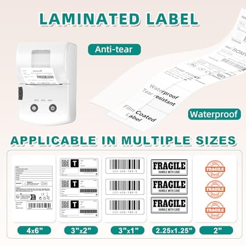 Enotsrevir Portable Bluetooth Label Maker Machine with 3 Waterproof Label Rolls, 2 Inch Lightweight Thermal Label Printer for Small Business Office School Home Kitchen No Ink Needed view 4