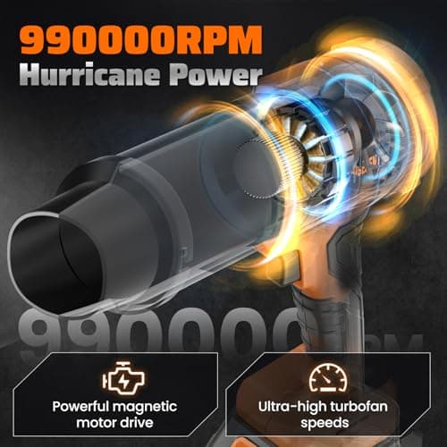 990,000 RPM Cordless Leaf Blower, Electric Handheld Leaf Blower with 2 Batteries & Charger, Lightweight for Patio, Lawn, Yard, Deck - Light Orange view 5