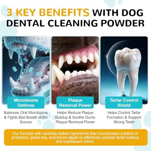 Petrivium Dog Teeth Cleaning Powder, Dental Powder for Dogs Teeth Cleaning and Breath Fresh, Bad Breath Fresher & Tartar Remover with Enzyme, Probiotics. PlaqueOff Pet Tooth Cleaning 120 Grams view 3