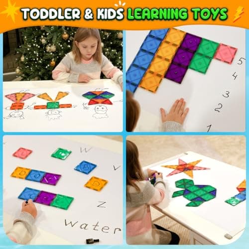Magnetic Tiles Toddler Toys Magnetic Building Blocks for Kids Ages 3-12 STEM Educational Toys for Girls & Boys Sensory Toys for Kids with Autism Classroom Must Haves Outdoor Toys view 6