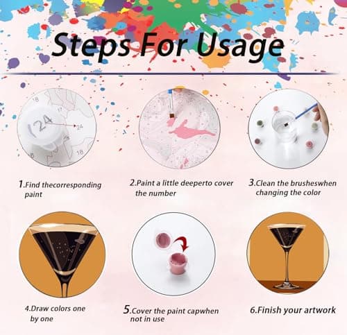 APTDYIGL 6 Pack Paint by Numbers for Adult,Cocktail Paint by Numbers Kit for Adults Beginners,DIY Paint by Numbers Acrylic Paint CanvasPainting Kits Art,Home Wall Decor, 9.8X13.7 inch(Without Frame) view 7