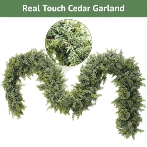 KAI-ROAD 9 Ft Real Touch Cedar Garland Realistic Looking for Mantle | Thick, Soft Feel Faux Christmas Garlands for Fireplace Mantel Artificial Natural Drape for Holiday Indoor and Outdoor Decor view 3