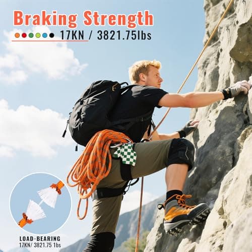 Keepark 10.5mm 1/2 Inch Static Climbing Rope - 32FT to 150FT - 9000lbs Arborist Tree Rope, Heavy Duty Rappelling Rope for Adults & Kids Rock Climbing, Fire Rescue, Escape, Caving, Sailing & Swing view 3