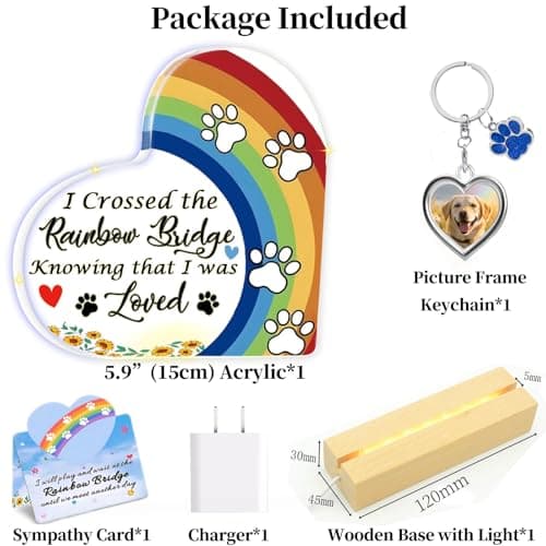 Rainbow Bridge Dog Memorial Gifts for Loss of Dog Cat Christmas Gift,5.9“ Acrylic with LED Light/Picture Frame Keychain with Paw Prints/Sympathy Card Pet Sympathy Bereavement Gifts for Pet Lovers(Paw) view 2