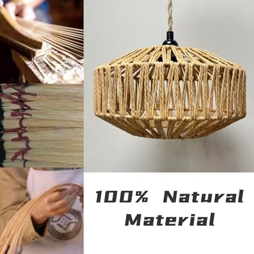 MUYIWEIDEN Plug in Hanging Lamp,Rattan Hanging Pendant Light with Plug in Cord, Boho Pendant Ceilling Light Fixture with Woven Lamp Shade for Living Room Bedroom Kitchen view 3