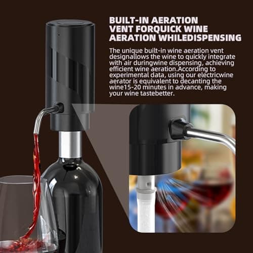AREYCVK Wine Aerator Electric Wine Decanter Automatic Wine Aerator, Wine Dispenser Wine pourer with USB Rechargeable,Wine Lover for women&Men(Black-ABS) view 3