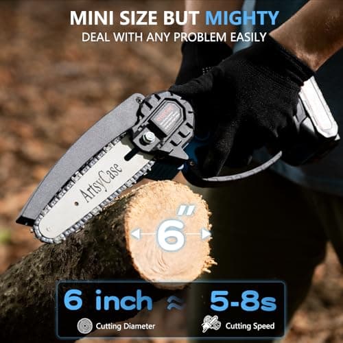 ArtsyCase Mini Chainsaw 6-inch Cordless, Portable chainsaws, Small Handheld Chain Saw for Tree Trimmer, Wood and Bamboo Cutting, Chain saws Gifts for Husband, Dad(2 Batteries+ 2 Chains+ 2 Bars) view 5