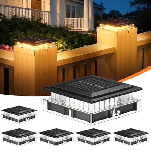 ENSLI 4x4 Solar Post Cap Lights Outdoor, 6 Pack Fence Post Solar Lights with Warm Light Mode, Waterproof Fence Deck Post Lights Solar Powered Fits 4x4 3.5x3.5 Vinyl Wooden Posts for Patio Porch view 1