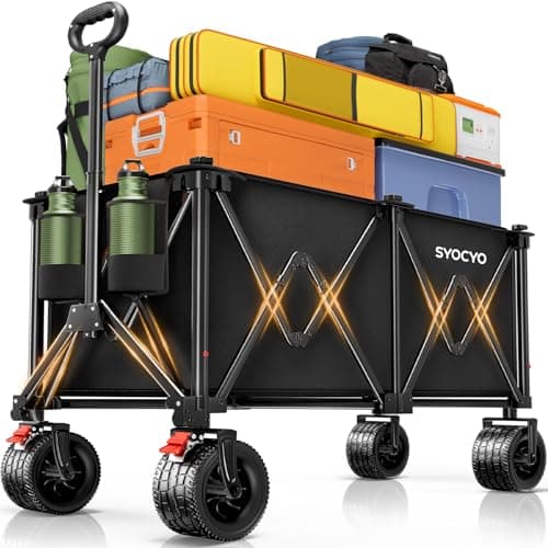 Beach Wagon Carts Foldable 580LBS Collapsible Wagon with Big All-Terrain Wheels for Sand 340L Heavy Duty Utility Carts with Cup Holders for Garden, Camping, Grocery, Black — image 1