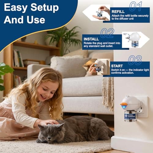 YooBaaLee Cat Calming Pheromone Diffuser Kit Plug-In for Stress Relief | with 2 Diffusers & 4 Refills, Anxiety Relief for Cats, Helps with Scratching, Urine Marking & Fighting, for Multi-Cat Homes view 6