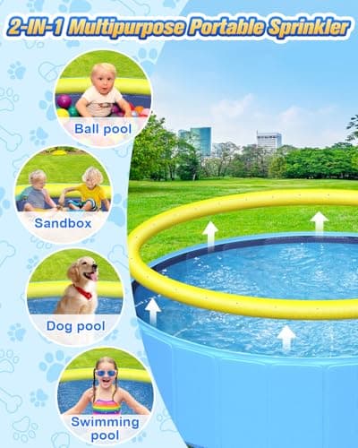 Yivsen 63in Sturdy Dog Pool with Sprinkler, 2-in-1 Non-Slip Kiddie/Kids Pool Hard Plastic, Foldable Dog Sprinkler Pools for Large Dogs, Portable Pet Swimming Pool for Summer Outdoor Backyard view 4