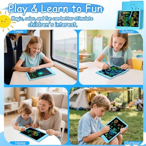 Decute Kids Toys LCD Writing Tablet with Stylus, 10 Inch Erasable Toddlers Doodle Board, Reusable Drawing Pad for Kids, Educational Christmas Birthday Gift for 3 4 5 6 7 8 Girls Boys Toddler Blue view 7