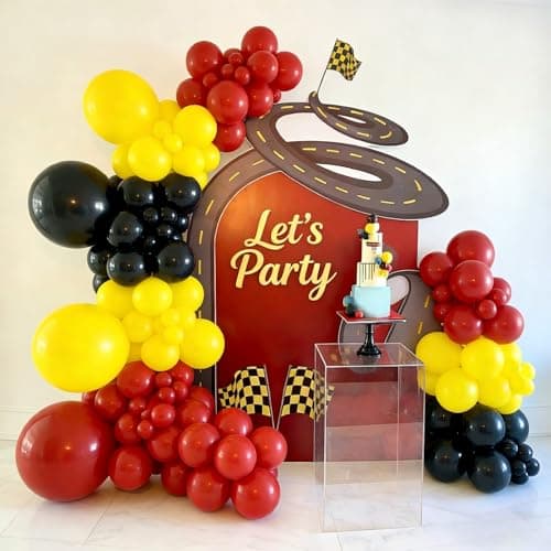 Race Car Balloon Garland Arch Kit 155Pcs Red Black Yellow Latex Balloons for Race Car 2 Fast Theme Birthday Party Decorations view 6