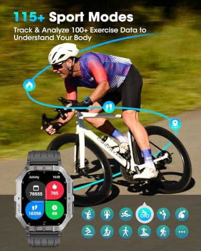 Military Smart Watches for Men,2.02'' Watches for Men Built-in GPS | Sturdy and Durable Tactical Smart Watch for Android and iPhone/115+ Sport Modes/Sleep Monitor/Heart Rate Monitor/Waterproof view 6