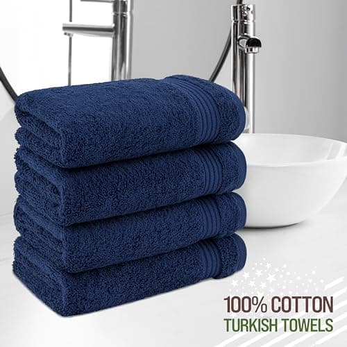 American Veteran Towel, Hand Towels for Bathroom Set of 4, 100% Cotton Turkish Hand Towel Sets, Soft Hand Face Towels, Navy Blue Hand Towels view 2