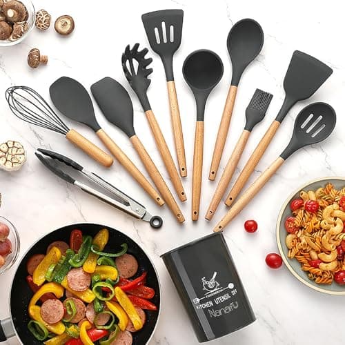 Nanafu Silicone Cooking Utensils Set,12pcs Non-Stick Silicone Cooking Kitchen Utensils Spatula Set Heat resistant silicone kitchenware set suitable for non stick pot cooking view 2