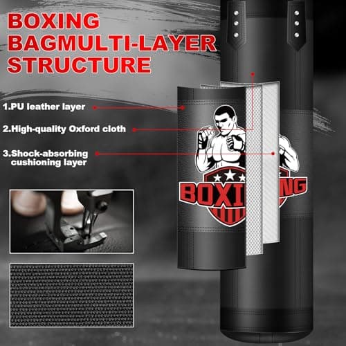 YORWHIN Punching Bag for Adults, 4FT PU Heavy Boxing Bags with Chain Ceiling Hook, Hanging Boxing Bag for Kickboxing Muay Thai Karate Judo Taekwondo Home Gym Training, Unfilled view 3