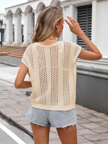 BreathSunny Womens Crochet Knit Swimsuit Coverup Beach Vest Summer 2026 Crew Neck Hollow Out Bathing Suit Cover Up Tank Top view 2