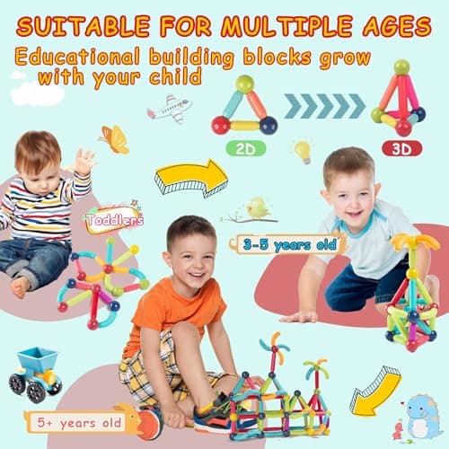 Titrot Magnetic Blocks Kids Toys, Magnetic Building Sticks STEM Educational Sensory Toy Preschool Learning Montessori Toys for Toddlers Boys Girls Ages 3-8 with 1 Car view 5