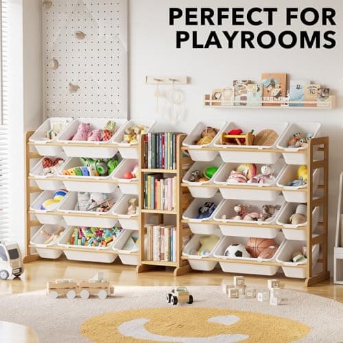 SpaceAid Large Toy Storage Organizer with 24 Bins and 3 Shelves, Toy Organizers Storage Bookshelf, Kids Bin Shelf Box Bookcase for Bedroom Playroom Organization Room Decor, White view 5