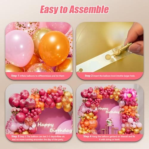 154Pcs Pink and Orange Balloon Arch Kit with Flower Foil & 2 Star Balloons for Bachelorette Party, Birthday, Wedding, Baby Shower – Pink and Orange Theme Party Decorations view 7