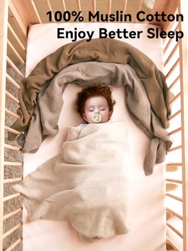 TILLYOU 3 Pack Muslin Swaddles for Newborns, Breathable and Soft Baby Blankets for Girls Boys, Cotton Blanket Baby Wrap Swaddle 47"X47", Gradient Brown view 5