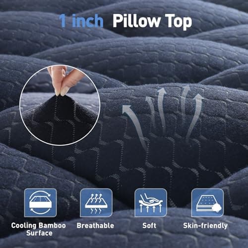 Dual Layer 3 Inch Memory Foam Mattress Topper California King Size, 2 Inch Gel Memory Foam Plus 1 Inch Cooling Pillow Top Mattress Pad Cover, with 8-21 Inch Deep Pocket, Navy Blue view 5