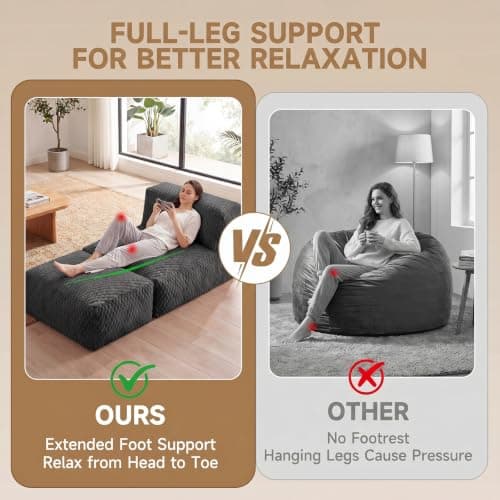 Bean Bag Chair for Adults, Plush Beanbag Sofa Couch with Memory Foam Filler, Machine Washable Cover, Comfy Lounge Chair for Small Spaces, Reading, Gaming, Living Room & Bedroom Grey view 4