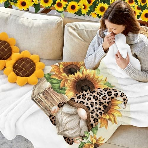 tiosggd Gnomes Blanket 60x50 Inches, Spring Mother's Day Gnome Gifts for Women, Kids, Sister, Adults, Mom, Friends, Birthday Gifts, Soft Flannel Fleece Sunflower Throw Blanket for Couch Sofa Bed view 5