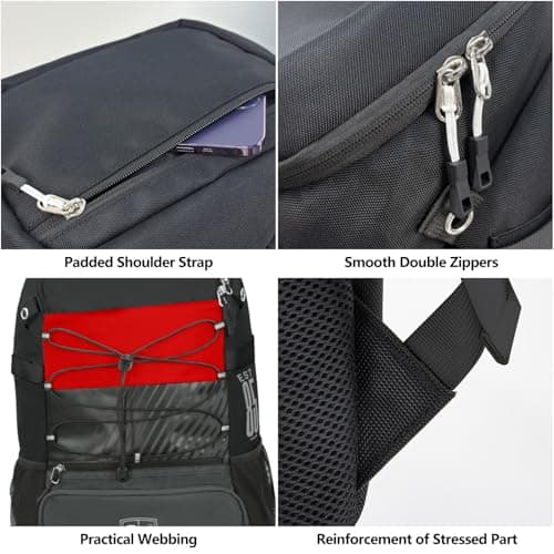 TPAID Baseball Backpack Large Capacity Softball Bag with Shoes Compartment and Fence Hook, Lightweight Baseball Equipment Bag Holds Bats, Helmets, Gloves, Hats, Clothes, Shoes view 4