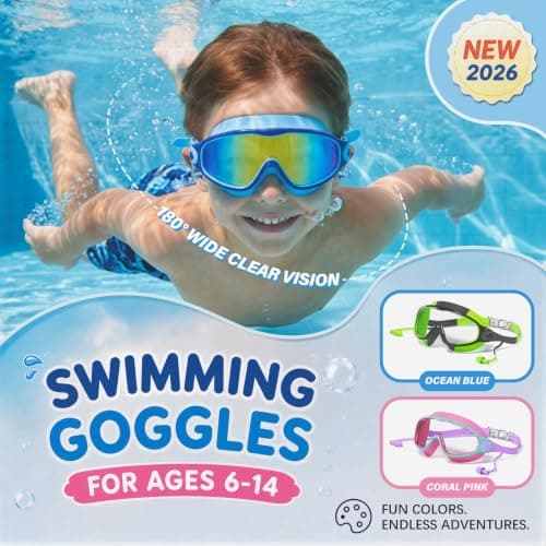 3 Pack Swim Goggles Kids Swimming Goggles with Earplugs Anti-Fog/UV Wide View Goggles for Kids 6-14 view 3