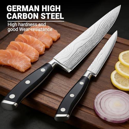 fomidao 2PCS Chef Knife Set, Razor Sharp Japanese Kitchen Knife Set, High Carbon Steel Damascus Pattern Chef's knives, Cooking Knife with Full Tang Handle Design for Home Kitchen view 6