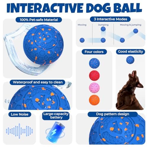 Fsitego Smart Interactive Dog Toy Ball – Automatic Moving, Bouncing & Rolling, 3 Modes, Chew-Proof E-TPU Shell, Waterproof, Rechargeable, for Medium and Large Dogs, Light Blue view 6