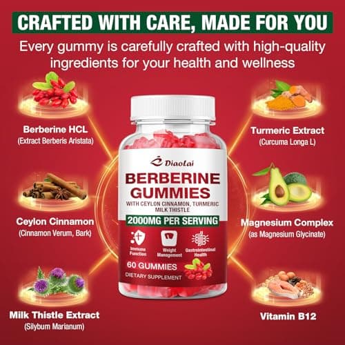 Berberine Gummies 2000mg - Natural Organic Berberine HCL Supplement - Vegan, Non-GMO, Gluten-Free - Delicious Raspberry Flavor - 120 Count view 4