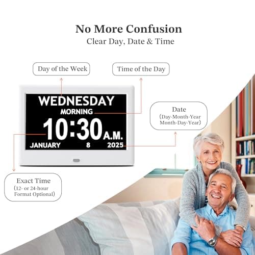 2025 NEW, Digital Clocks, 7'' Dementia Clock with Date and Time for Elderly, Auto-Dimming, 12 Reminders & 6 Alarms, Button & Remote Control, Auto DST, Digital Calendar for Seniors Large Display view 3