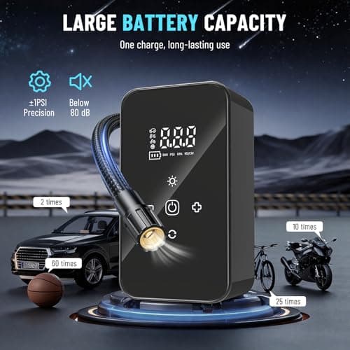 ZOOTEALY Tire Inflator Portable Air Compressor: Cordless Tire Pump for Car Tires with Digital Pressure Gauge & Auto Shutoff - Battery & 12V DC Dual Power Mini Air Pump for Car, Motorcycle, Bike, Balls view 3
