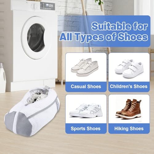 Dntorx 2 PCS Shoe Washing Machine Bag, Reusable L-shaped Zipper Laundry Shoe Bag for Washing Machine with Insoles Mesh Pocket for Washer and Dryer, Shoe Cleaning Bags for Sneaker Tennis Shoes view 6