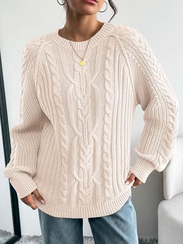 Trendy Queen Women's Oversized Cable Knit Crewneck Fall Pullover Sweaters view 3