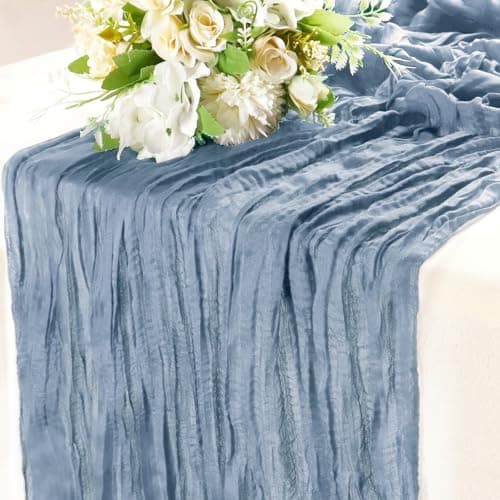 Dusty Blue Cheesecloth Table Runner 10FT Gauze Rustic Cheese Cloth Dining Table Decor Runners for Garden Party Bridal Memorial Day‌ Birthday Decorations 1Pack 35x120 Inches — image 1