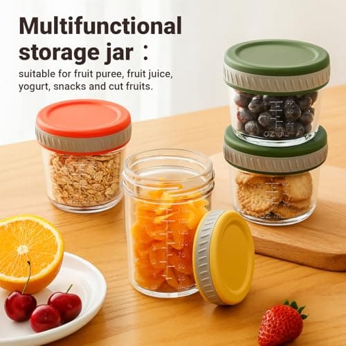Sursip Glass Baby Food Storage Containers, 4 oz Small Mason Jars with Lids, Airtight for Baby Puree Containers, Juice, Milk, Yogurt, Overnight Oats, Mini Toddler Snack Cups - 8 Pack view 6