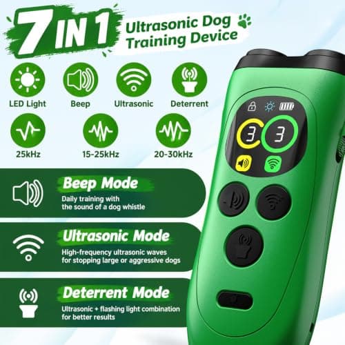 Dog Bark Deterrent Device, 3X Ultrasonic Anti Barking Device with LCD Display & Beep, 50FT Range Rechargeable Dog Trainer for Small Medium Large Dogs, Stop Neighbor Dog Barking (Green) view 6