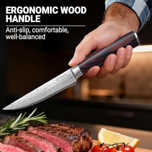 DAJOUJS 4.5 Inch Serrated Steak Knife - Ultra Sharp Serrated Knife Japanese High Carbon Steel Blade, Ergonomic Handle, Premium Kitchen Cutlery for Steak, BBQ & Outdoor Meals view 4