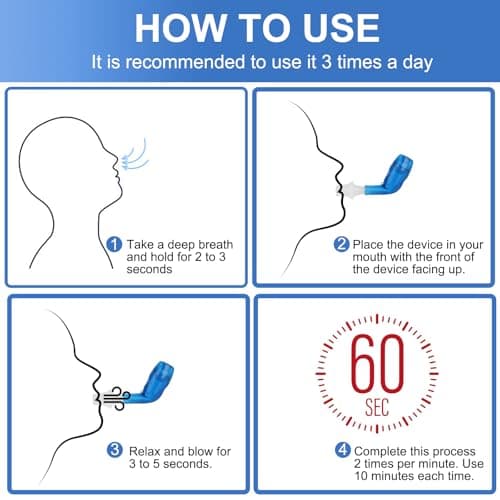 Breathing Exercise Device for Lungs, Lung Expansion and Mucus Relief Device, Portable Expiratory Breathing Exerciser with A Set of Accessories, Breathing Trainer for Lung Cleanse(Blue) view 3