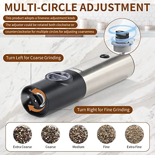 CAISIMIKI Electric Salt and Pepper Grinder Set Rechargeable Automatic Pepper Mill Grinder Stainless Steel Kitchen Gadgets Adjustable Coarseness Shakers, One Hand Operation, 2 Pack view 4