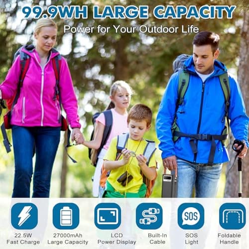 Portable Power Station, 27,000mAh Outdoor Generator with Built in Cable, Portable Power Bank Backup Battery for Phone Charge, Travel, Home use, Camping, RV Trip view 2