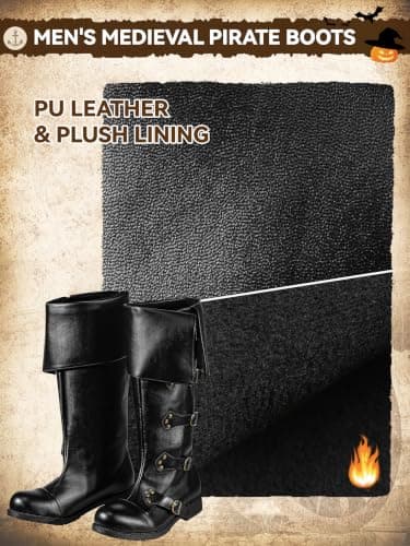 FancyFun Medieval Pirate Boots Men, Renaissance Boots Gothic Cosplay Shoes | PU Leather, Plush Lining, Wide Calf, Knee-High & Non-Slip, Rivet Accents & Calf-Buckle, with Boxes, Soft & Sturdy view 4